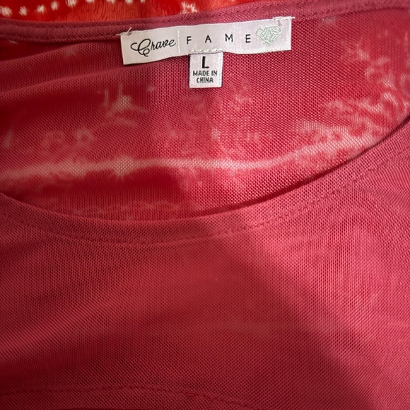 Crave Fame Sheer Red Long Sleeve Crop Top - Picture 4 of 4